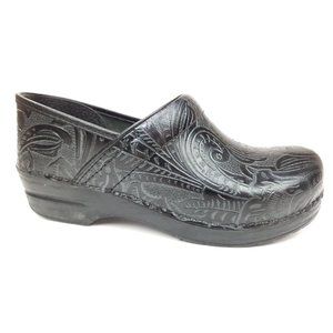 Dansko Womens Staple Clogs Shoes Black Floral Embossed 10.5-11 EUR 41